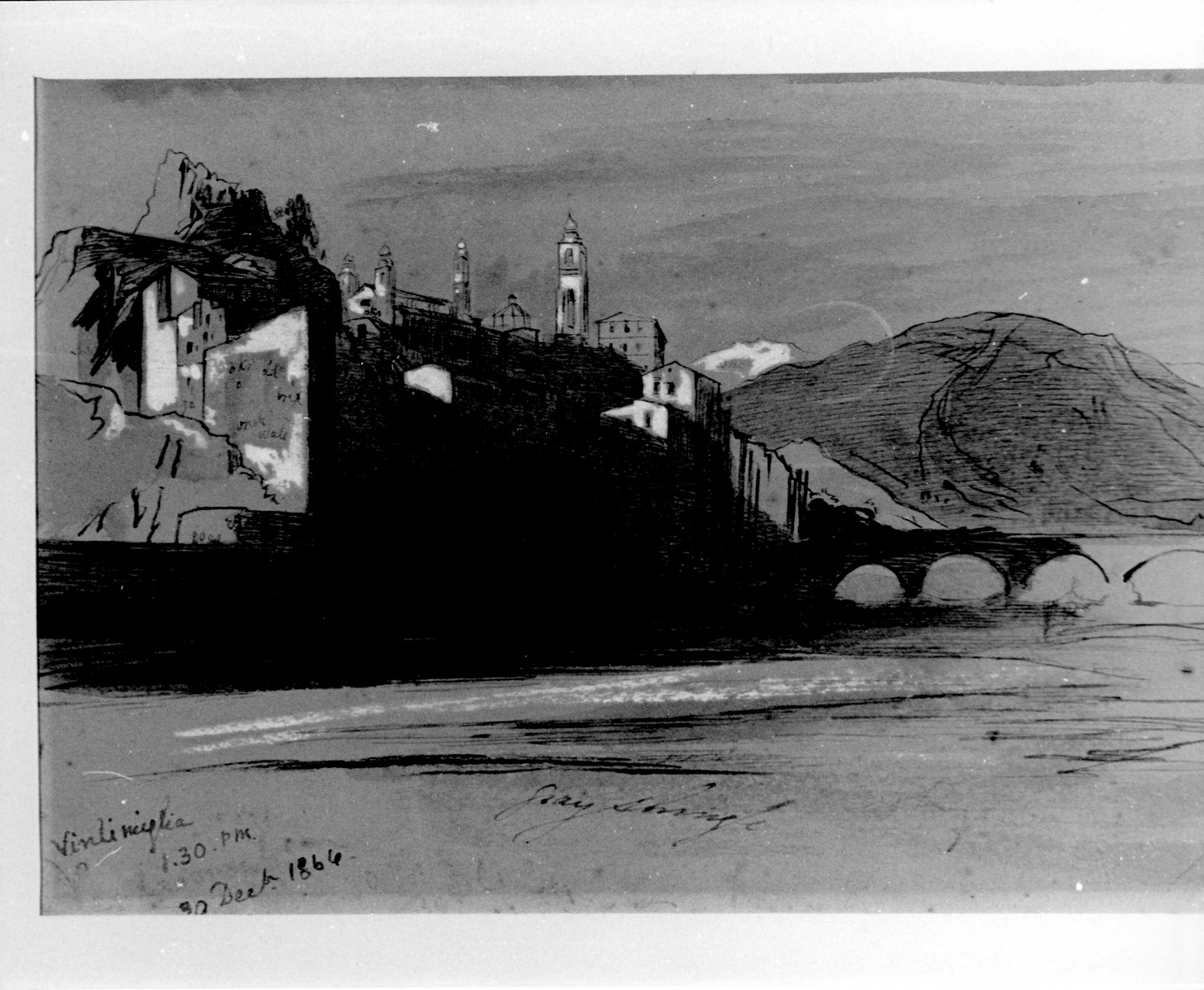 VINTIMIGLIA, veduta di Ventimiglia (disegno, opera isolata) - bottega inglese (sec. XIX)