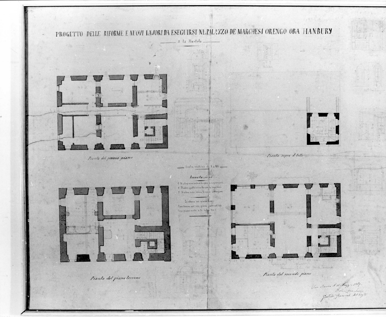 PROGETTO DELLE RIFORME E NUOVI LAVORI DA ESEGUIRSI NEL PALAZZO DEI MARCHESI ORENGO ORA HANBURY, progetto (disegno, opera isolata) di Gastaldi Giovenale (sec. XIX)