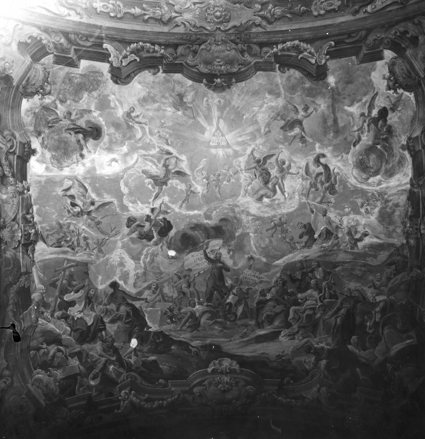 vittoria di Sant'Ignazio sulle eresie/ apostolato della compagnia di Gesù nel mondo (dipinto murale, opera isolata) di Betti Sigismondo (sec. XVIII)