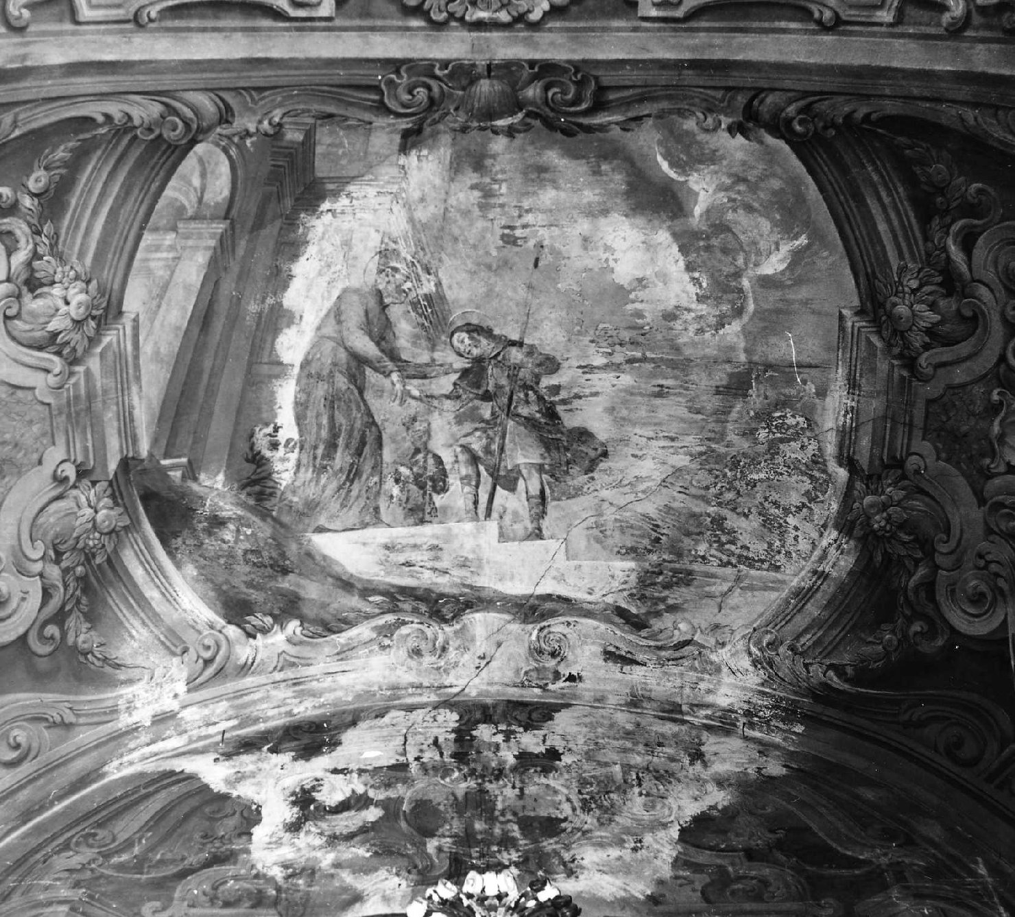 Sant'Ignazio di loyola benedice san franceso saverio che parte per le indie (dipinto murale, opera isolata) di Betti Sigismondo, Sacconi Marco (metà sec. XVIII)