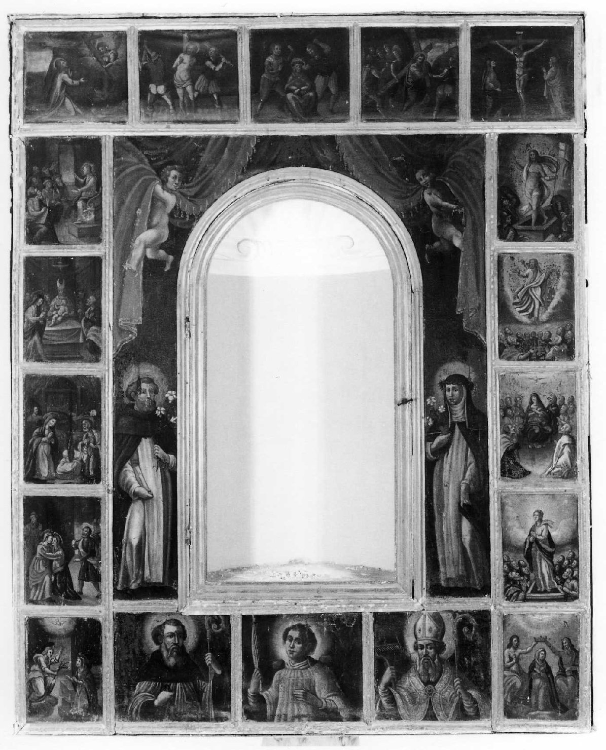 Misteri del Rosario con Santi (dipinto) di Rodi Giacomo (attribuito) (prima metà sec. XVII)