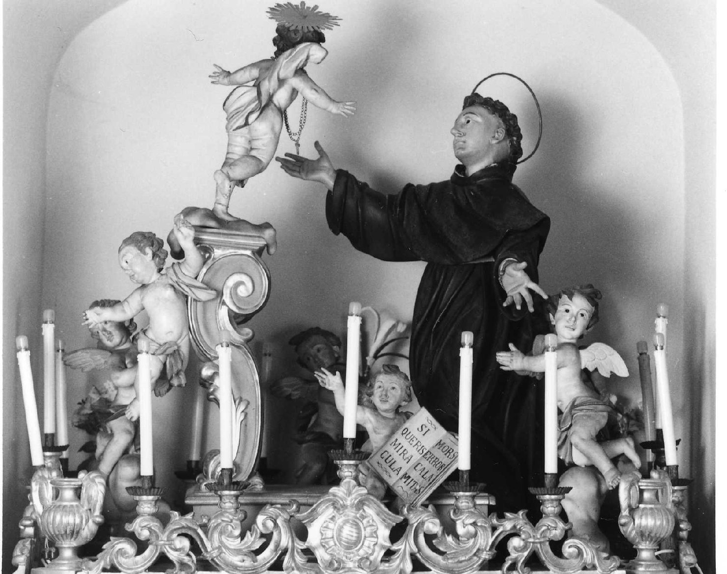 apparizione di Gesù Bambino a Sant'Antonio da Padova (gruppo scultoreo) - ambito ligure (sec. XVIII)