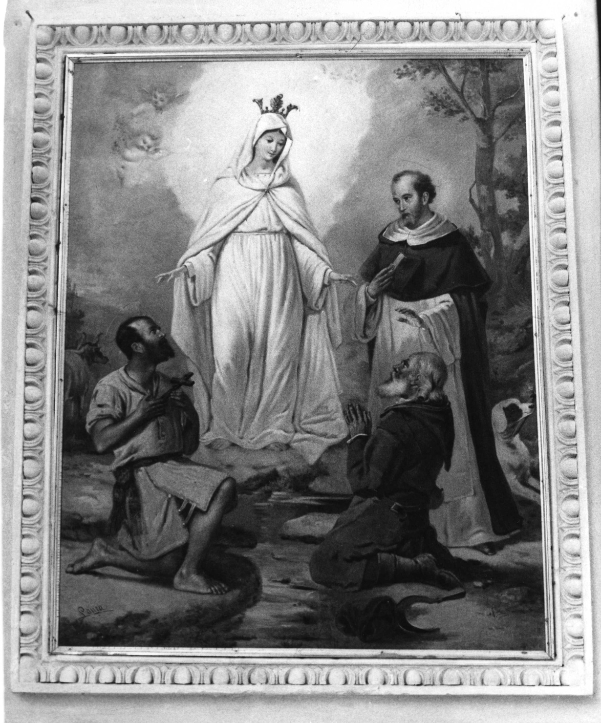 NS. DELLA MISERICORDIA E SANTI, apparizione della Madonna (dipinto, opera isolata) di Laura D (fine/inizio secc. XIX/ XX)