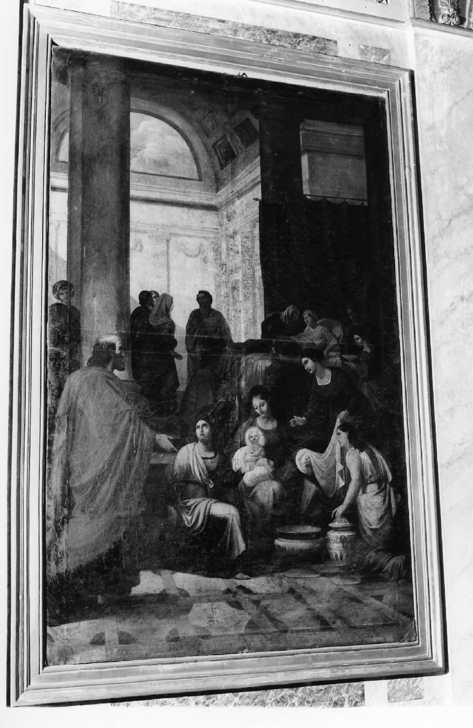 nascita di Maria Vergine, nascita di Maria Vergine (dipinto, complesso decorativo) di Bozzano Giuseppe (sec. XIX)