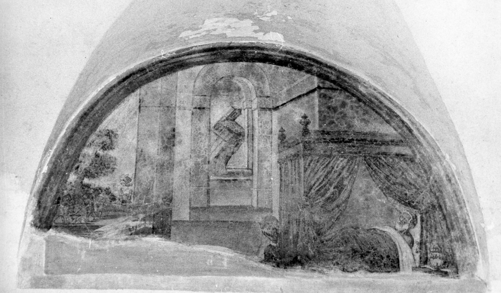 papa Innocenzo III vede in sogno San Francesco d'Assisi sostenere la basilica Lateranense (dipinto) - ambito laziale (sec. XVIII)