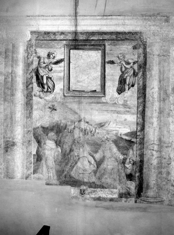 San Francesco, San'Antonio da Padova, un pontefice e angeli (dipinto) - ambito laziale (sec. XVII)