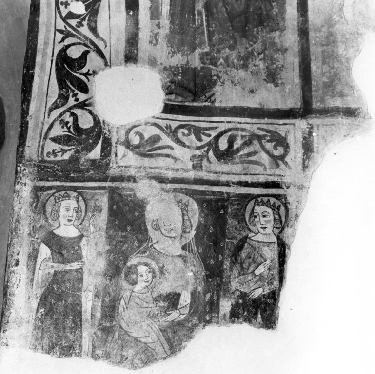 Madonna con Bambino in trono tra due sante regine (dipinto) - ambito laziale (sec. XV)