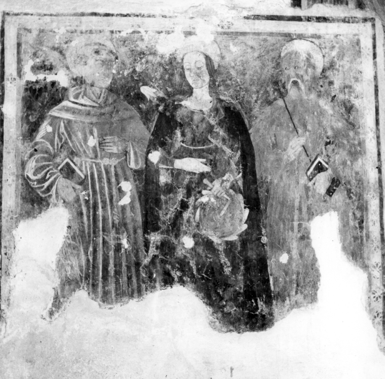 Santa Caterina d'Alessandria, sant'Antonio da Padova e santo francescano (dipinto) - ambito laziale (fine sec. XV)