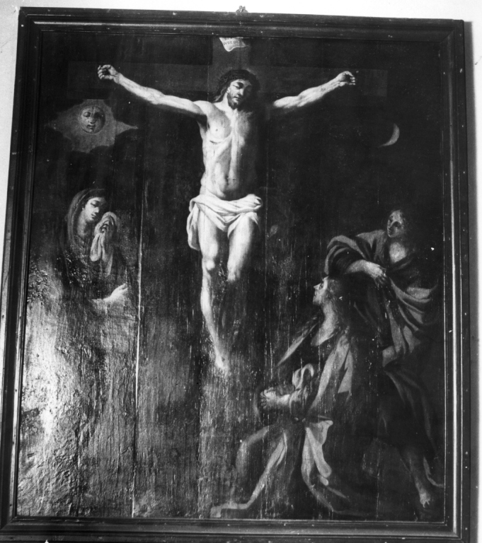 Cristo crocifisso con la Madonna, Santa Maria Maddalena e San Giovanni Evangelista (dipinto) - ambito napoletano (seconda metà sec. XVII)