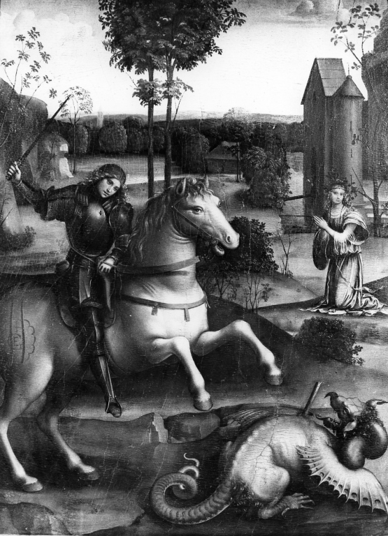 San Giorgio e il drago (dipinto) di Raibolini Francesco detto Francesco Francia (fine/inizio secc. XV/ XVI)
