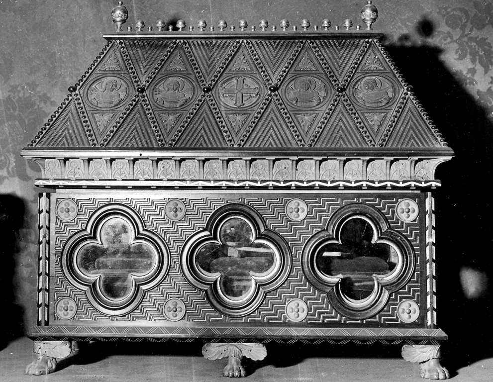 reliquiario a teca - a sarcofago - ambito cassinese (seconda metà sec. XIX)