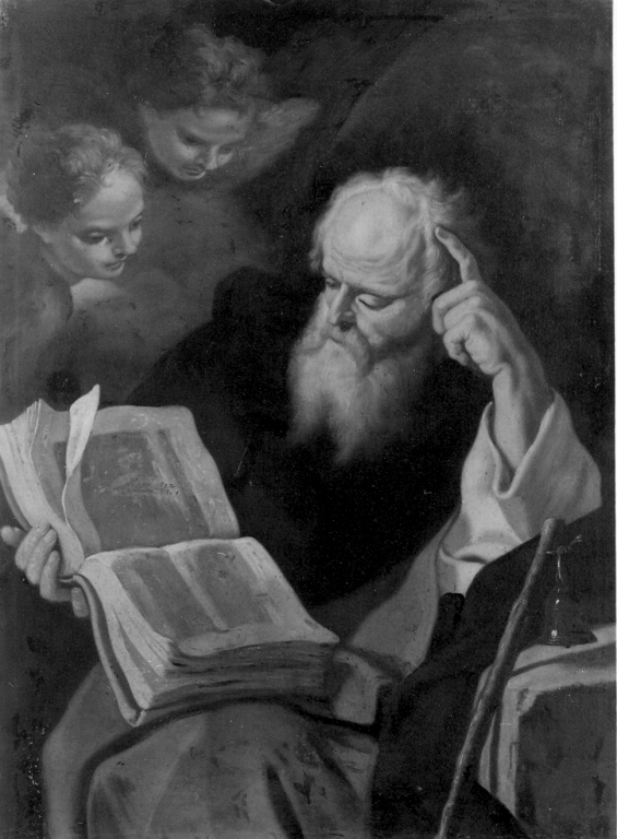 San Benedetto leggente e due angeli (dipinto) - ambito napoletano (fine/inizio secc. XVII/ XVIII)