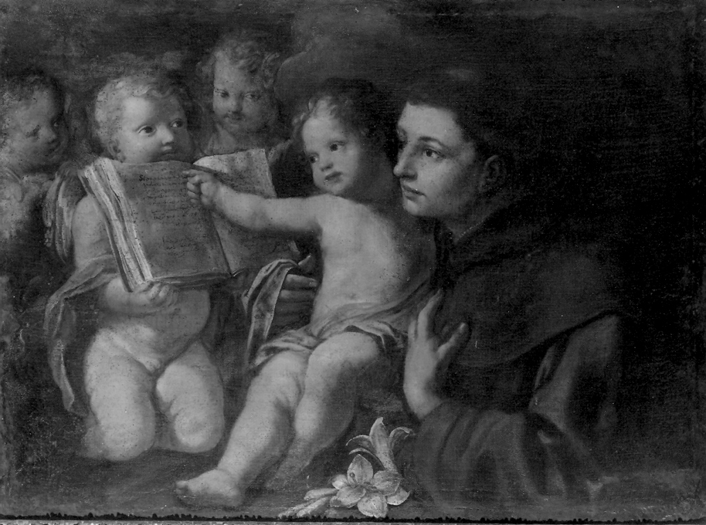 Sant'Antonio da Padova con il bambino leggente e tre angeli (dipinto) - ambito napoletano (seconda metà sec. XVII)