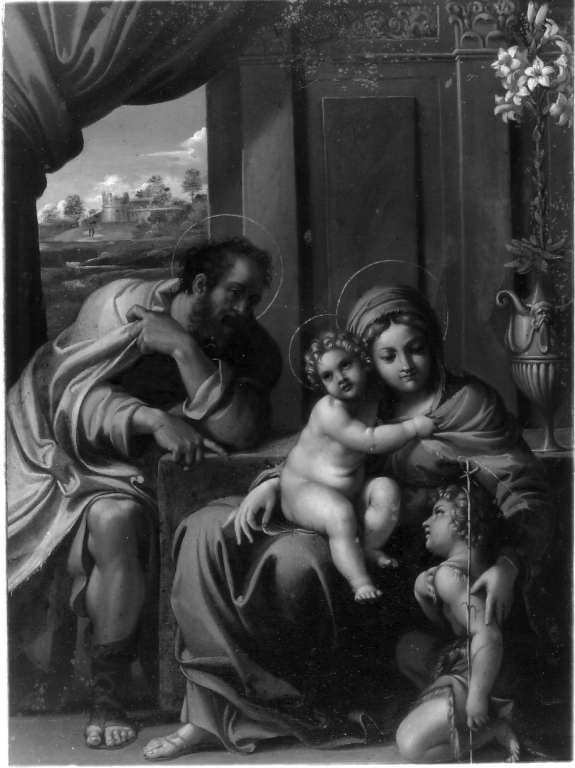 Sacra Famiglia con San Giovanni Battista bambino (dipinto) di Carracci Annibale (scuola) (sec. XVII)