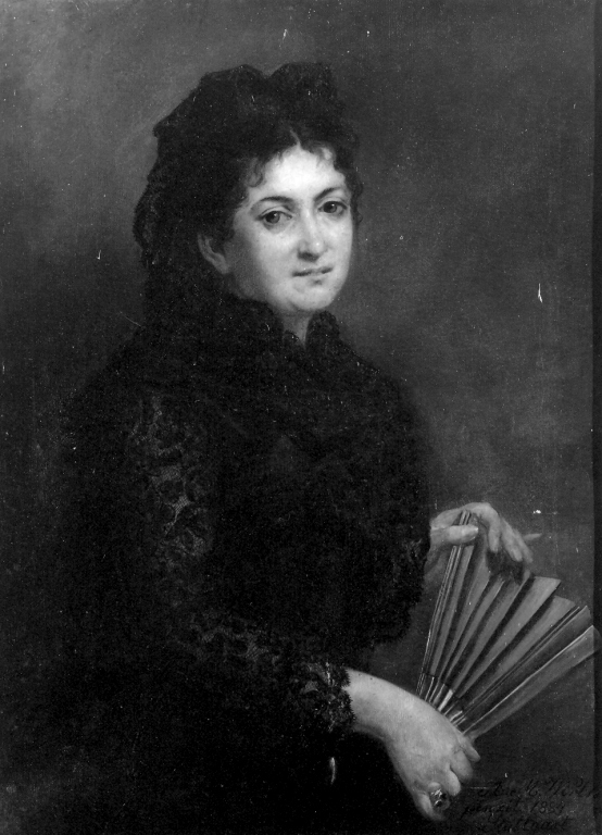 ritratto di donna con ventaglio (dipinto) di Wirth Anna Marie (sec. XIX)