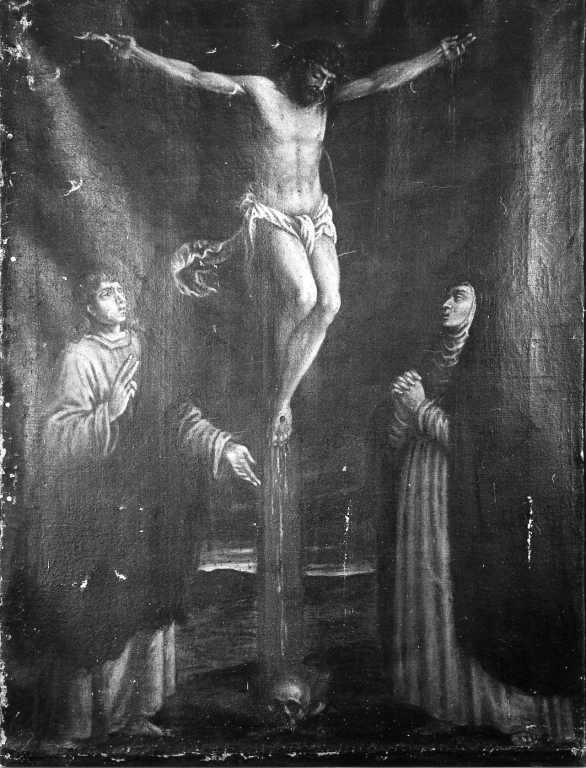 Cristo crocifisso con Madonna e San Giovanni Evangelista (dipinto) - ambito laziale (secc. XVII/ XVIII)