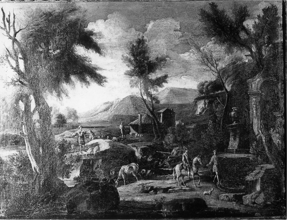 scena campestre con figure (dipinto) - ambito laziale (sec. XVIII)