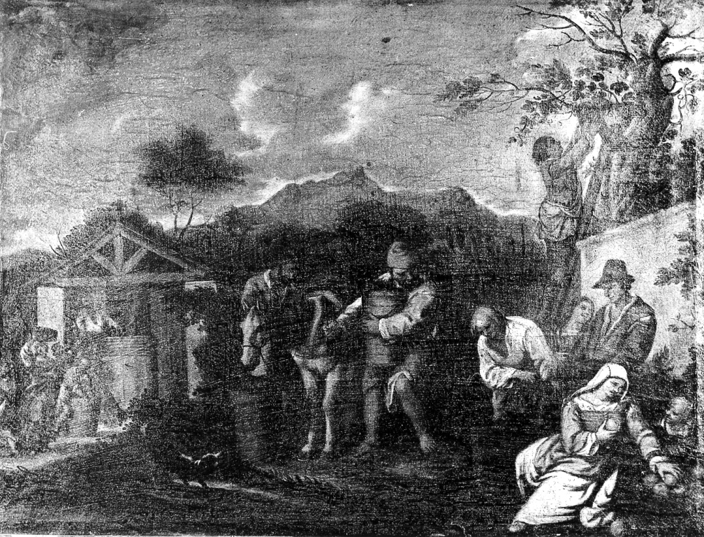 scena campestre con figure (dipinto) - ambito italiano (sec. XVIII)