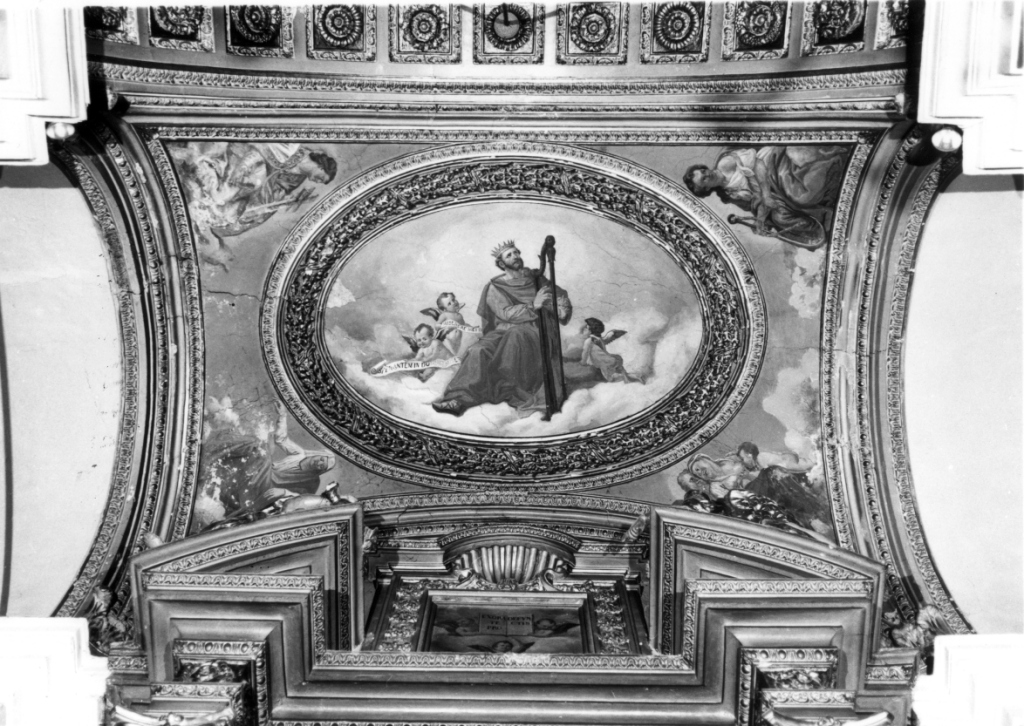 David suona l'arpa con le quattro virtù (dipinto) di Fontana Luigi (fine sec. XIX)