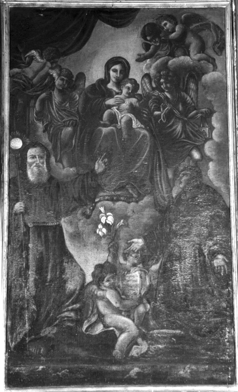 Madonna in gloria con Bambino tra Sant'Antonio e San Francesco di Paola (dipinto) - ambito laziale (fine/inizio secc. XVII/ XVIII)