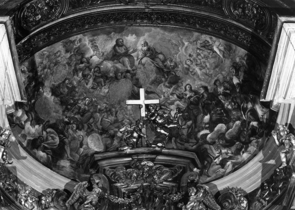 Trinità in gloria tra angeli e santi (dipinto) - ambito laziale (fine sec. XVII)