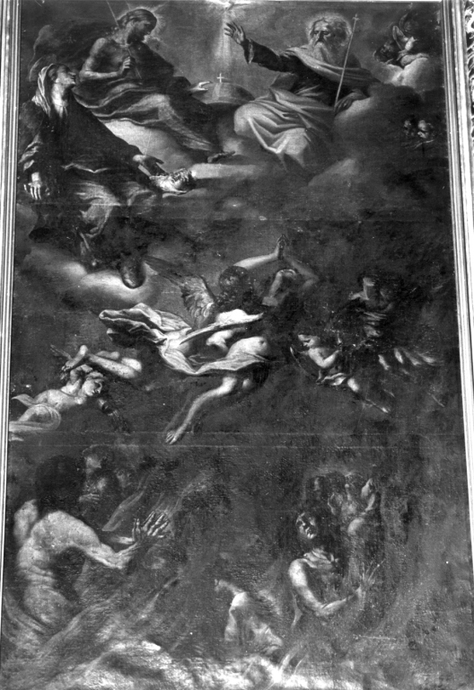 Cristo in gloria con la Vergine che intercede per le anime del purgatorio (dipinto) - ambito laziale (sec. XVIII)