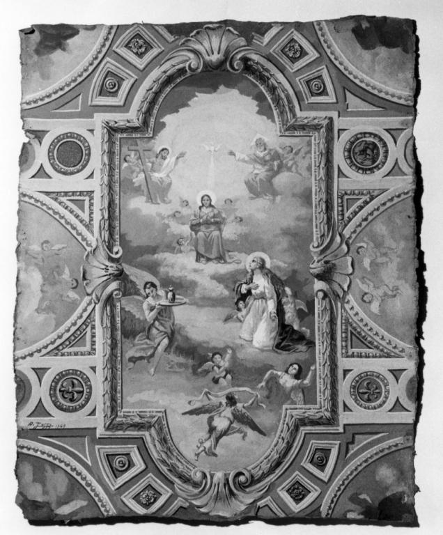 gloria di santa Maria Maddalena entro decorazione architettonica e figurata dipinta (dipinto) di Tosti A (sec. XX)