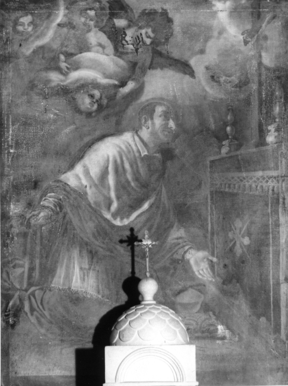 San Carlo Borromeo in adorazione della croce (dipinto) di Carracci Antonio (maniera) (sec. XVII)