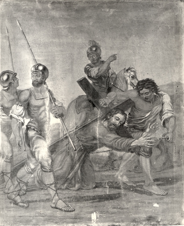 stazione IX: Gesù cade sotto la croce la terza volta (dipinto) - ambito laziale (sec. XVIII)