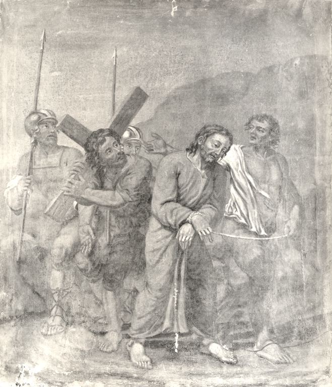 stazione V: Gesù aiutato da Simone il Cireneo a portare la croce (dipinto) - ambito laziale (sec. XVIII)