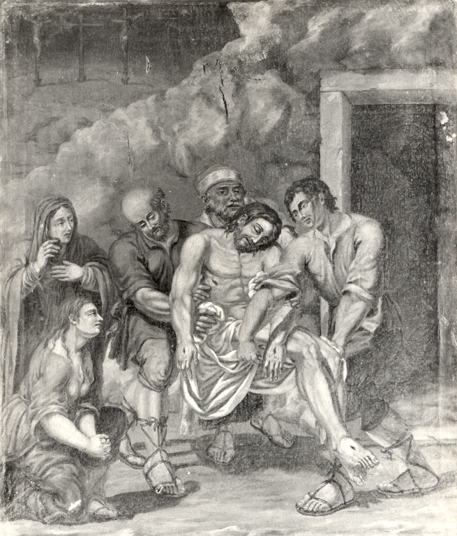 stazione XIV: Gesù deposto nel sepolcro (dipinto) - ambito laziale (sec. XVIII)