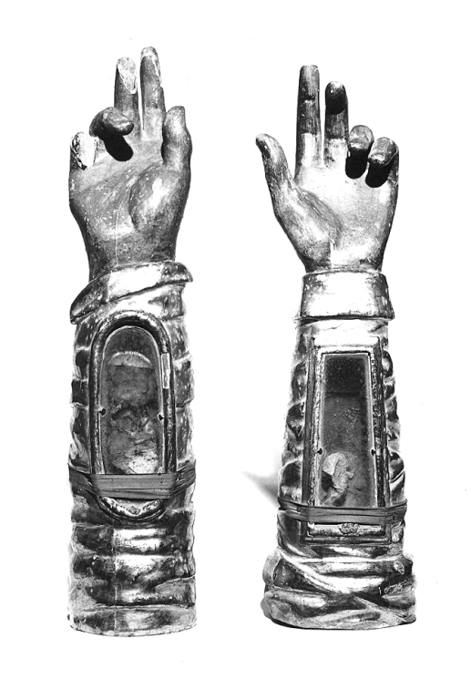 reliquiario antropomorfo - a braccio - bottega Italia centrale (secc. XVII/ XVIII)