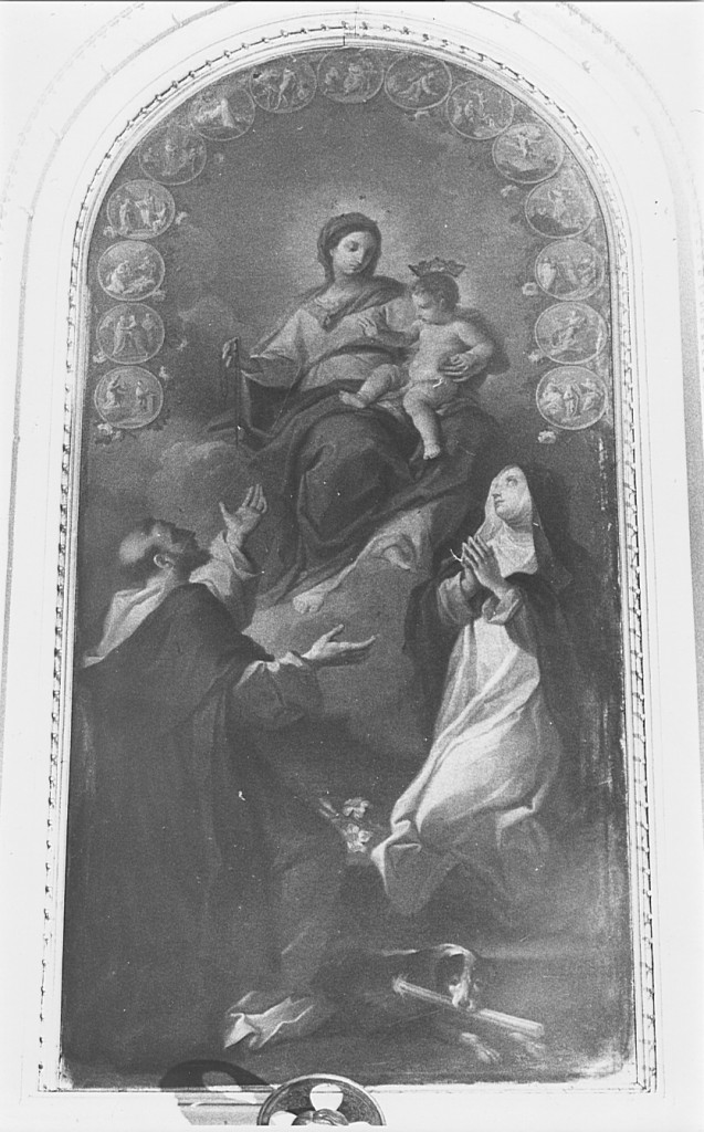 Madonna del Rosario con San Domenico e Santa Caterina da Siena (dipinto) di Pozzi Stefano (metà sec. XVIII)