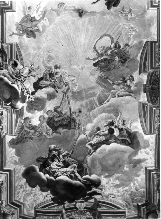 gloria di angeli e colomba dello Spirito Santo (dipinto) di Strigelli Vincenzo (attribuito) (sec. XVIII)