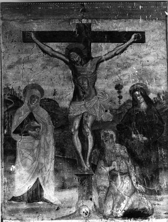 crocifissione di Cristo con la Madonna e santi (dipinto) di Bernardino di Betto detto Pinturicchio (scuola) (inizio sec. XVI)