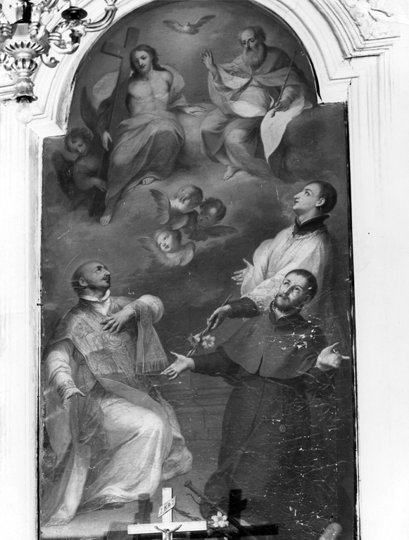 Trinità con Sant'Ignazio, San Luigi Gonzaga e San Francesco Saverio (dipinto) di Sortini Gaetano (ultimo quarto sec. XVIII)