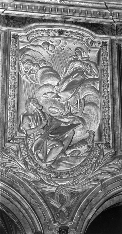 visione di san Giovanni evangelista (Madonna Immacolata appare a san Giovanni evangelista nell'isola di Patmos) (rilievo) di Slodtz René-Michel detto Michelangelo Slodtz (sec. XVIII)