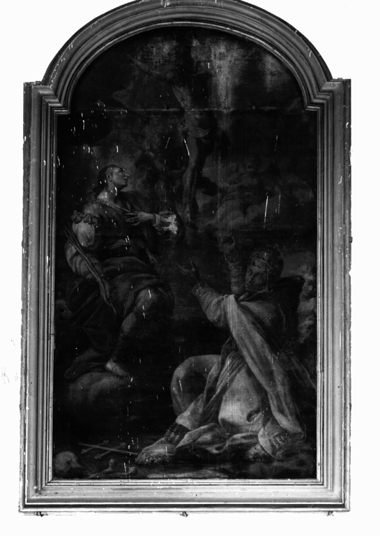 San Pancrazio e San Silvestro in adorazione di Cristo crocifisso (pala d'altare) - ambito laziale (sec. XVII)