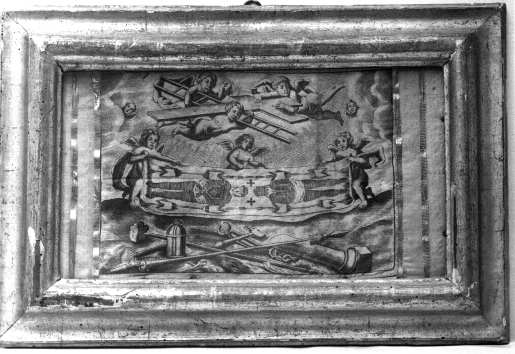 angeli con la Sacra Sindone (litografia) - ambito francese (sec. XVIII)