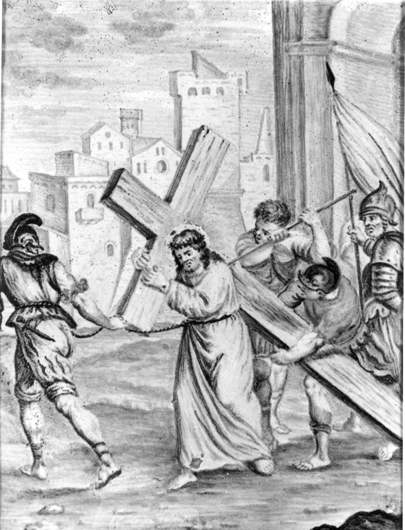 Sazione II: Gesù è caricato della croce (dipinto) - ambito laziale (fine/inizio secc. XVIII/ XIX)