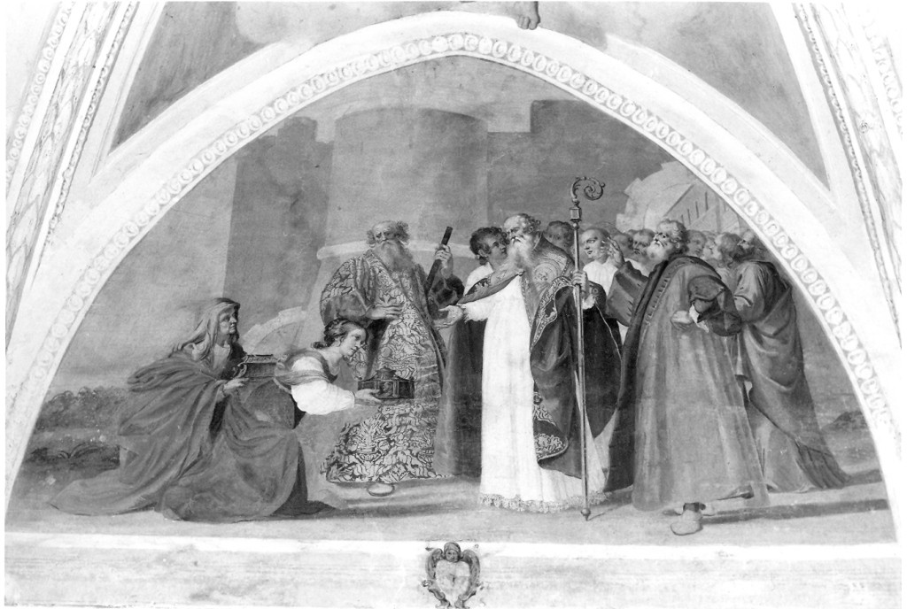 San Terenziano incontra due donne (dipinto) di Manenti Vincenzo (metà sec. XVII)