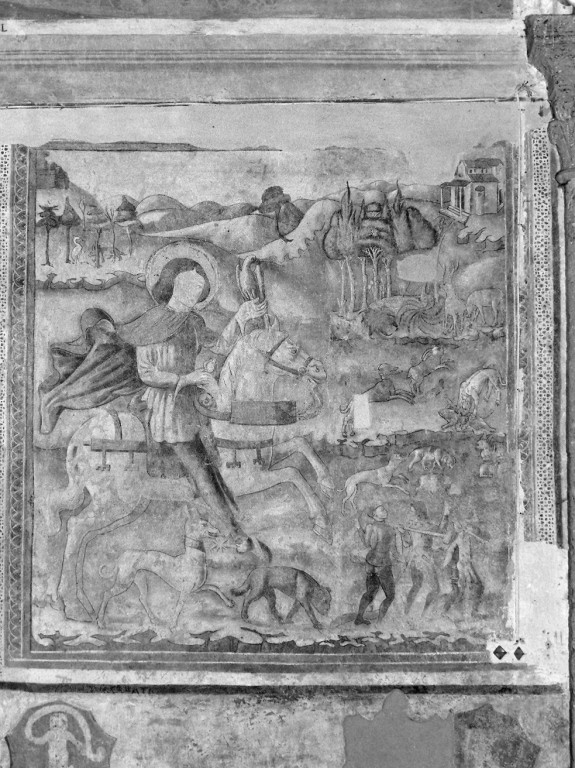 San Giuliano e scene di caccia (dipinto) - ambito laziale (inizio sec. XV)