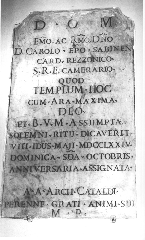 lapide commemorativa - ambito laziale (terzo quarto sec. XVIII)
