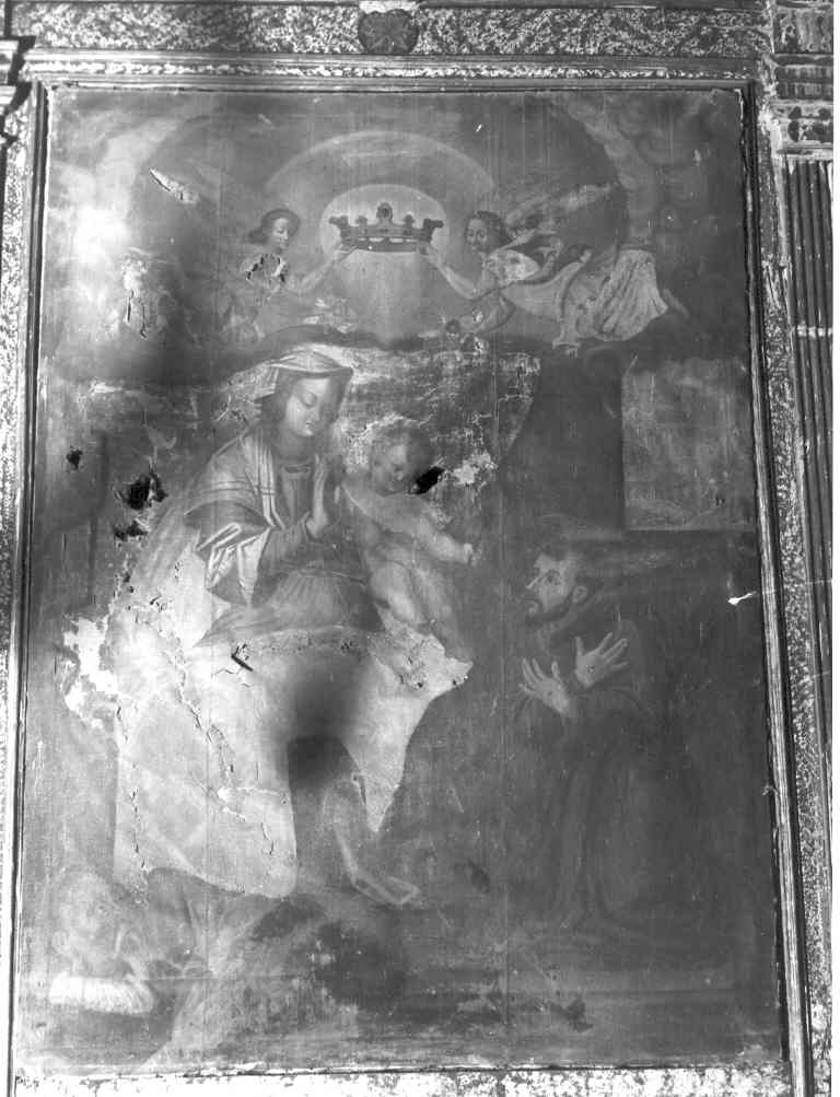 San Francesco ha la visione della Madonna con Bambino incoronata dagli angeli (dipinto) - ambito laziale (sec. XVII)