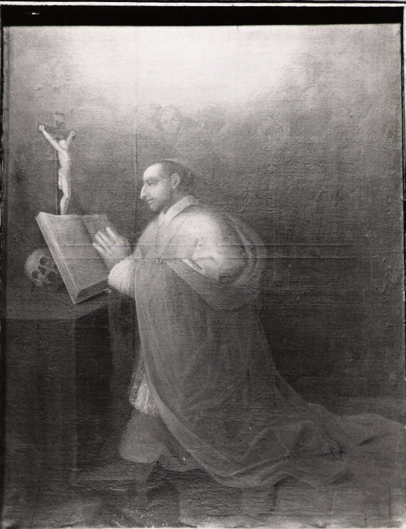 San Carlo Borromeo in meditazione (dipinto) - ambito laziale (sec. XIX)