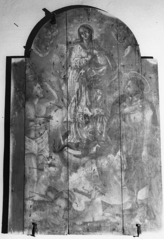 Madonna con Bambino e angeli tra San Sebastiano e San Rocco (dipinto) - ambito laziale (sec. XVII)