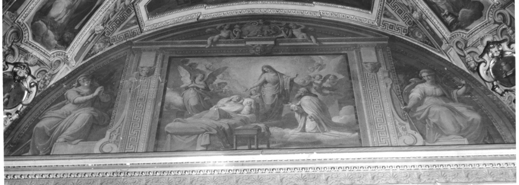 guarigione miracolosa di San Nicola da Tolentino (dipinto, complesso decorativo) di Ricci Giovanni Battista (ultimo quarto sec. XVI)