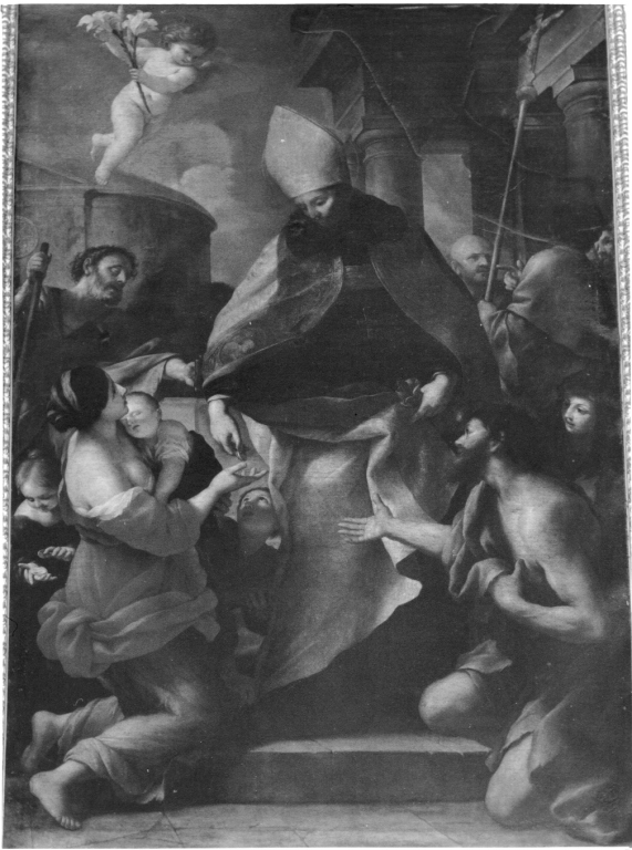 carità di San Tommaso da Villanova (dipinto) di Romanelli Giovanni Francesco (sec. XVII)