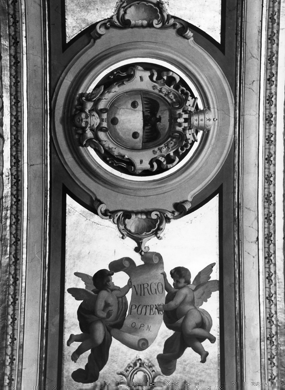 Stemma di Pio XI e putti reggicartiglio (dipinto) di Monti Virginio (sec. XX)