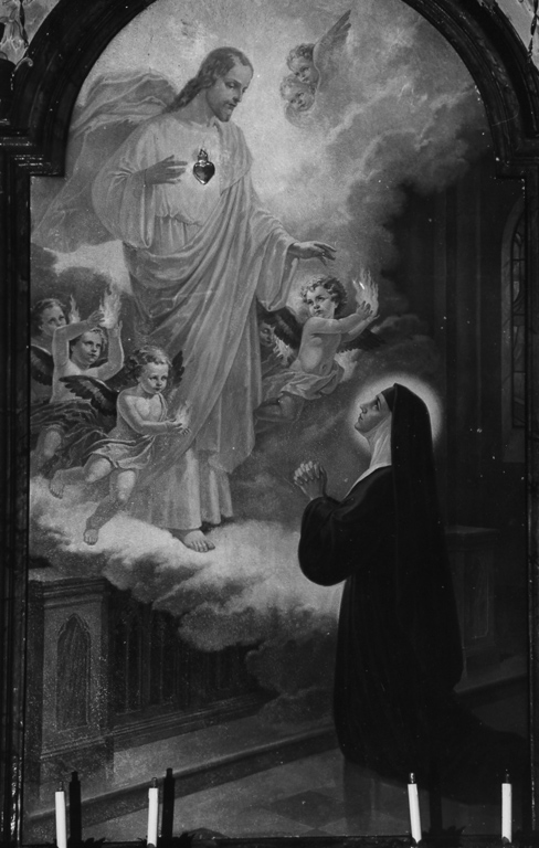 Sacro Cuore di Gesù appare a Santa Margherita Maria Alacoque (dipinto) di Conti Giovanni Battista (sec. XX)